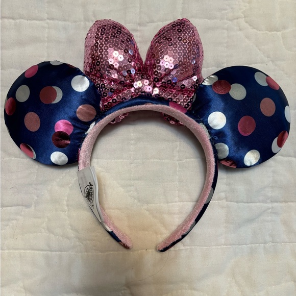 Disney Parks Blue/Pink Polka Dot Minnie Ear Headband - Picture 2 of 2